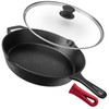 CUISINEL CAST IRON SKILLET LID 12" FRYING PAN GLASS COVER SILICONE C12612-G