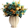 LY EMMET ARTIFICIAL ROSE BOUQUETS WITH CERAMICS VASE FAKE ROSE FLOWERS BLUE