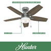 HUNTER ANTERO 44 IN. CEILING FAN LIGHT KIT MATTE SILVER CC52126 - SILVER