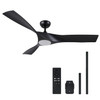 VONLUCE Ceiling Fan Light Remote Control 52 Inch Modern 3 Blades - BLACK