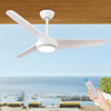 KINDLOV 52" Ceiling Fan Lights,Remote,6 Speeds,3CCT,Reversible,White