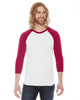 American Apparel Unisex Poly-Cotton 3/4-Sleeve Raglan T-Shirt Size S WHITE/RED