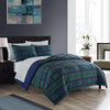 Dearfoams 7 Piece Super Soft Bed in a Bag Bedding Set Blue Tartan King