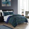 Dearfoams 7 Piece Super Soft Bed in a Bag Bedding Set Blue Tartan King