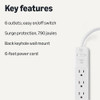 AMAZON BASICS SURGE PROTECTOR POWER STRIP, 6-OUTLET, 790 JOULES, 6FT, WHITE