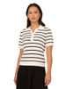 ADRIANNA WOMENS POINTELLE POLO STRIPED SWEATER-V-PLACKET--IVORY/BLACK--L New