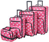 ROCKLAND POLKA SOFTSIDE UPRIGHT LUGGAGE SET EXPANDABLE LIGHTWEIGHT PINK DOTS