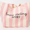 FRASIER STERLING SPORT STRIPED TOTE BAG - COTTON CANVAS HANDBAG - CREAM/PINK