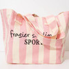 FRASIER STERLING SPORT STRIPED TOTE BAG - COTTON CANVAS HANDBAG - CREAM/PINK