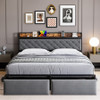GARVEE KING GRAY METAL TUFTED PLATFORM BED STORAGE WITH HEADBOARD - GRAY