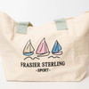 FRASIER STERLING SPORT SAIL BOATS TOTE BAG - COTTON CANVAS HANDBAG - CREAM/MINT New