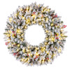 Large Flocked Artificial Prelit Christmas Wreath, 36", 170 LED, Flocked - White