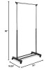 WHITMOR ADJUSTABLE ROLLING CLOTHES RACK LOCKABLE WHEELS WARDROBE - BLACK/SILVER