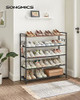 SONGMICS 5-Tier Shoe Rack, Metal Shoe Shelf, Oxford Fabric, Rustic Brown/Black
