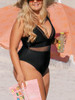 CUPSHE WOMEN PLUS SIZE ONE PIECE SWIMSUIT V NECK MESH SHEER TUMMY CONTROL - XL
