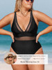 CUPSHE WOMEN PLUS SIZE ONE PIECE SWIMSUIT V NECK MESH SHEER TUMMY CONTROL - XL
