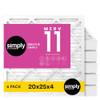 SIMPLY FILTERS 20X25X4 MERV 11 FURNACE AIR FILTER HVAC 6 PACK - WHITE New