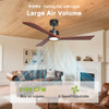 Daminy Natural Solid Wood 52" Ceiling Fan Light 3 Blade 6 CCT - Black/Walnut