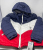 SPIRE MEN'S QUILTED SHELL HOODED PUFFER JACKET - SIZE: MEN L - NAVY/WHITE/RED New
