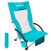 KINGCAMP FOLDING BEACH CHAIR HIGH BACK LIGHTWEIGHT PORTABLE BACKPACK - CYAN