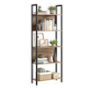 VASAGLE 5-Tier Bookshelf, Book Shelf, Industrial Bookcase, Steel, Brown/Black