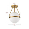 SEMI FLUSH MOUNT CEILING LIGHT WITH WHITE GLOBE GLASS SHADE - BRUSHED BRASS