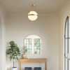 SEMI FLUSH MOUNT CEILING LIGHT WITH WHITE GLOBE GLASS SHADE - BRUSHED BRASS