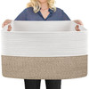 MEGASKET Extra Large Blanket Basket, 22" x 17" x 12" - White Brown New