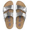 BRIKENSTOCK ARIZONA SOFT FOOTBED SANDALS - MEN 10 WOMEN 12 - METALLIC SILVER