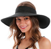SIMPLICITY WOMEN SUMMER FOLDABLE WIDE BRIM HATS STRAW SUN VISOR HAT - BLACK New