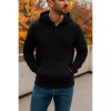 BLUE ICE MEN'S WAFFLE KNIT THERMAL HENLEY PULLOVER HOODIE - SIZE: L - BLACK New