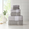 KATHY IRELAND 6 PIECE CHEVRON JACQUARD TOWEL SET WITH LETSDRY - SILVER New