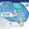 TOMMY BAHAMA 6' UPF 50+ TILT BEACH UMBRELLA INTEGRATED SAND ANCHOR MULTI STRIPE
