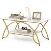 Giantex 2-Tier Rectangular Coffee Table Faux Marble Table with Open Storage