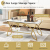 Giantex 2-Tier Rectangular Coffee Table Faux Marble Table with Open Storage