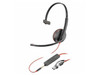Poly Blackwire 3215 Monaural Wired Headset 3.5mm Plug + USB-C/A Adapter 8X227A6