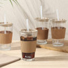 MR. COFFEE 4-PACK 15OZ LATTE BROWN GLASS TUMBLERS LIDS STRAWS - BROWN/CLEAR