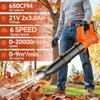 ELRINA CORDLESS LEAF BLOWER W/ 2X 3.0AH BATTERIES & CHARGER 6SPEED - ORANGE New