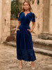 SIMPLEE WOMEN'S FORMAL VELVET MAXI DRESS FALL WINTER, SIZE: WOMEN L - NAVY BLUE
