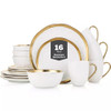 Stone Lain Modern Poreclain 16 Piece Dinnerware Set, Rim Gold And White New
