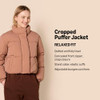 AMAZON ESSENTIALS CROPPED PUFFER JACKET WINTER WARM COLLAR XS LIGHT-BROWN