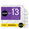 SIMPLY FILTERS 20X20X4 MERV 13 MPR 1500 AC FURNACE HVAC AIR FILTER 6 PACK WHITE New