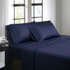 BIBB HOME 1500 COUNT DAMASK STRIPE 4 PIECE SHEET QUEEN SET - NAVY New