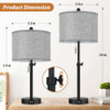 KONDRAS TABLE LAMPS FOR BEDROOMS SET OF 2 WITH USB PORTS - BLACK/GREY