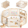 Foldable Wooden Playpen, Adjustable Wood Baby Play Yard Child-Proof Lock