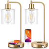 BOSCEOS SET OF 2 WIRELESS CHARGING INDUSTRIAL TABLE LAMPS - GOLD