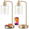 BOSCEOS SET OF 2 WIRELESS CHARGING INDUSTRIAL TABLE LAMPS - GOLD