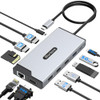 HOROTRE USB C HUB 12-IN-1 DOCKING STATION DUAL MONITOR 2 HDMI VGA RJ45 - SILVER