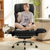 KERDOM ERGONOMIC BIG OFFICE LEATHER CHAIR EXPANDABLE ARMS RECLINING - BLACK