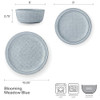 Pfaltzgraff Blooming Meadow 12 Piece Plates Bowls Dinnerware Set, Service 4 Blue